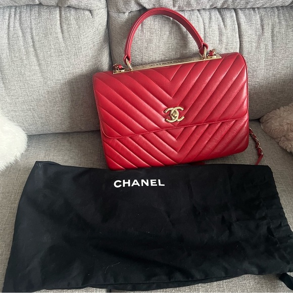 Chanel red trendy CC top handle shoulder bag - Picture 3 of 16